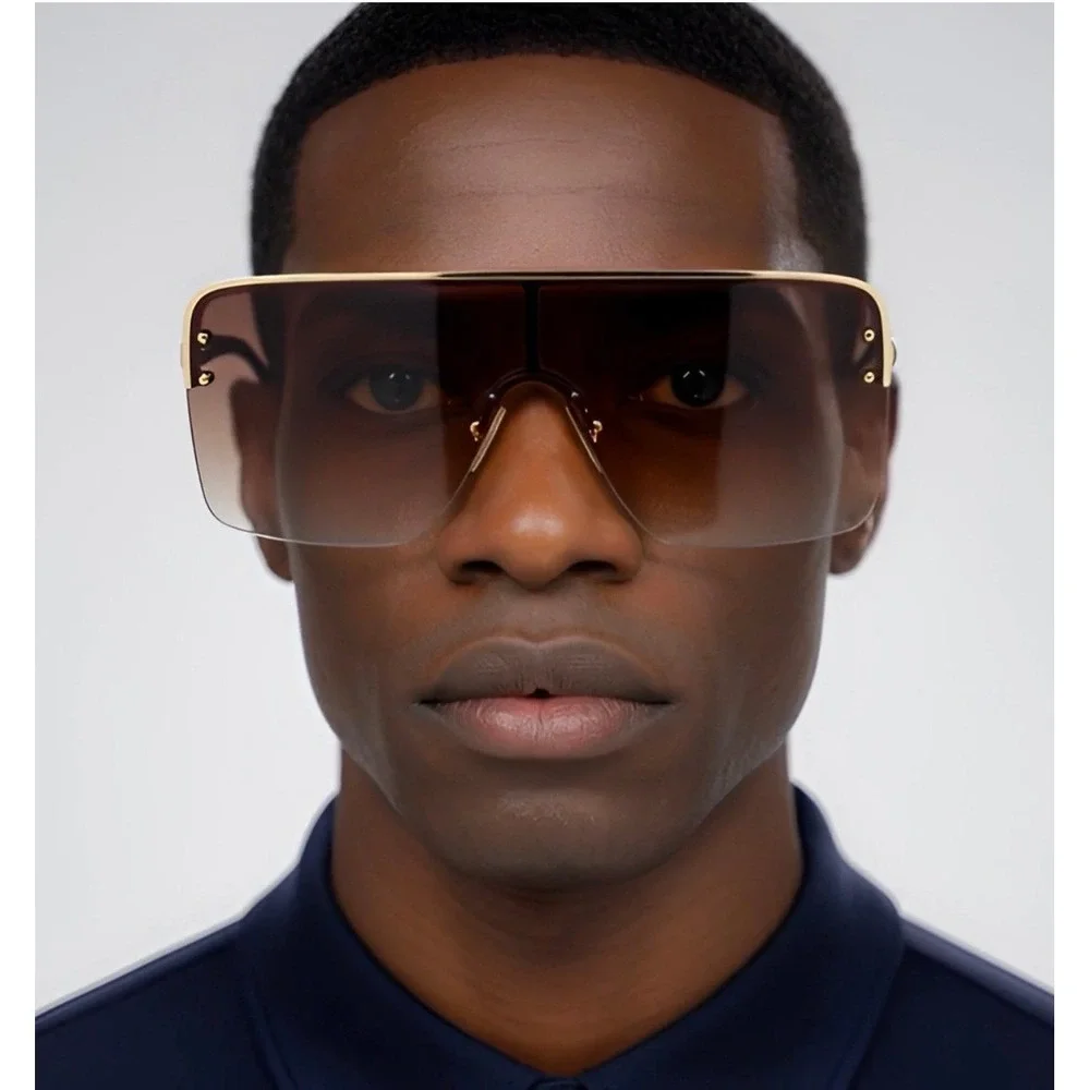 Rimless Sunglasses Men Hip Hop‎ One Piece Big Sun Glasses Shades Eyewear UV400